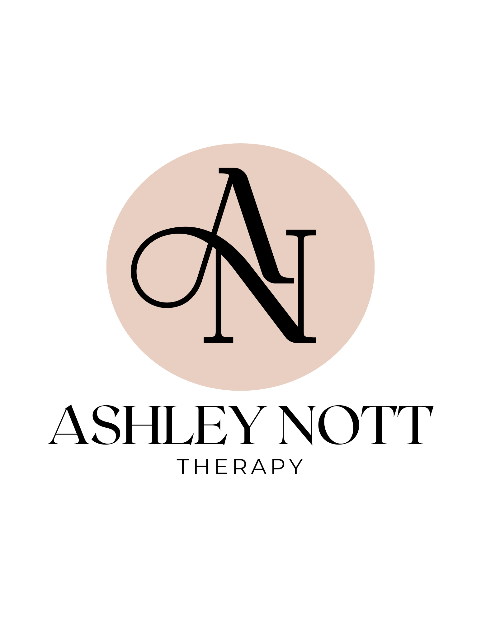 Logo with initials 'A' and 'N' inside a beige circle, text 'ASHLEY NOTT THERAPY' below, on white background.